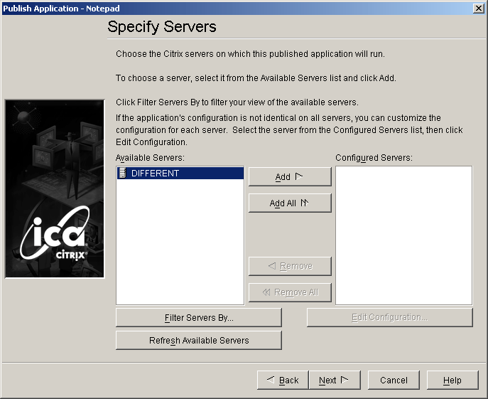 Specify Servers dialog box