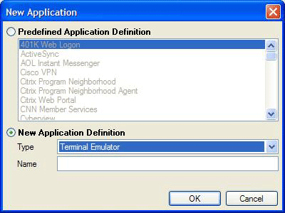 New Application Definition Dialog Box