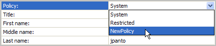 Policy drop-down list