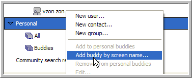 Add buddy by screen name menu item