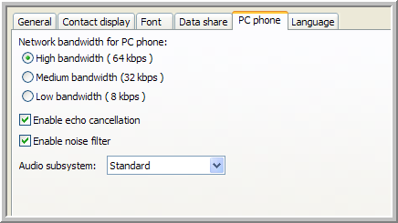 PC phone preference tab