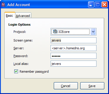 Pidgin Add Account basic tab
