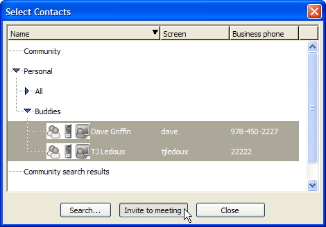 Select contacts window
