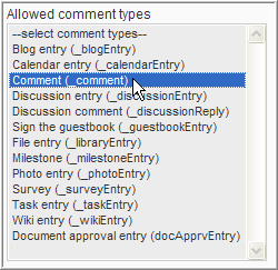 Allowed comment types list box