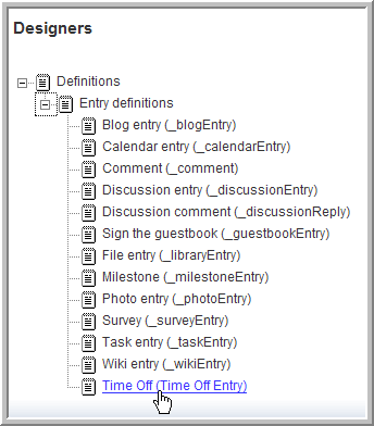 Entry definitions list