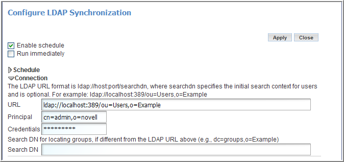 Teaming Connection section of the Configuration LDAP Synchronization page