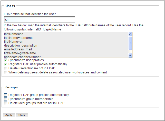 Users section of the Configure LDAP Synchronization page