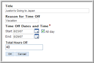Time Off entry form