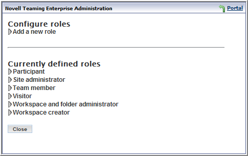 Configure Roles page
