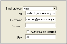 Outbound email configuration window