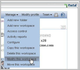 The Manage Menu Used to Modify a Workspace: image © comteche.com