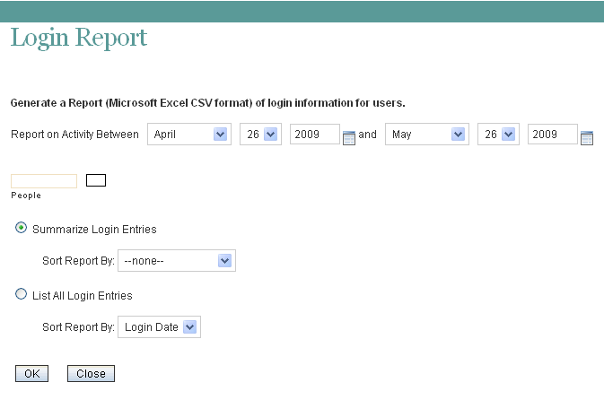 Login Report page