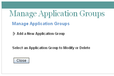 Manage Application Groups page