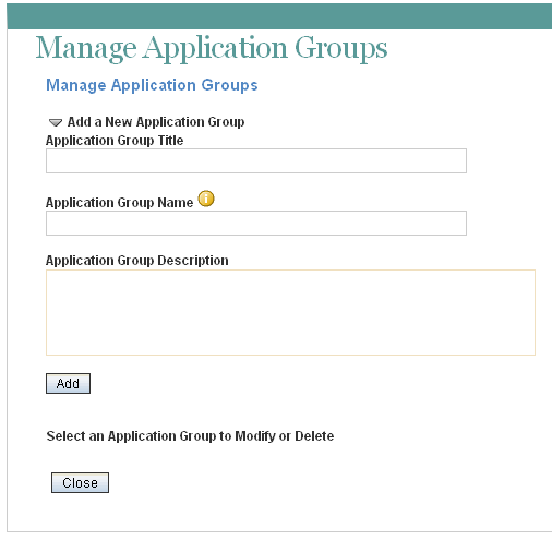 Add Remote Application Group page