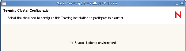 Teaming Cluster Configuration page