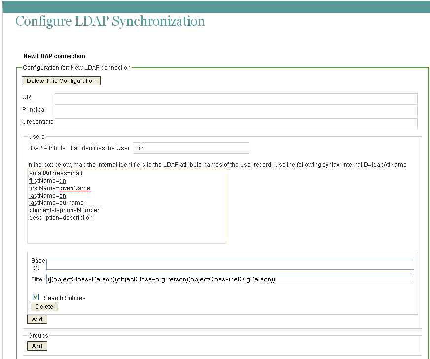 Configure LDAP Synchronization page