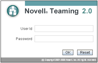Novell Teaming Sign In page