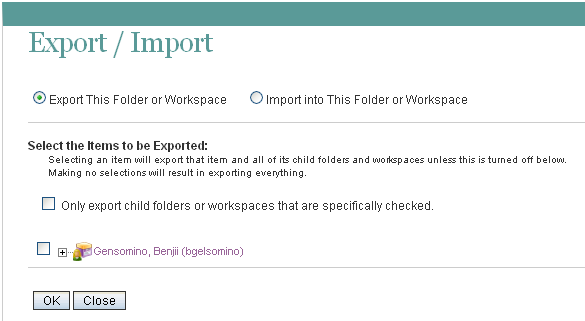 Export/Import page
