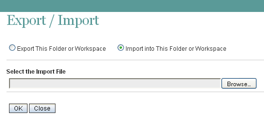 Export/Import page