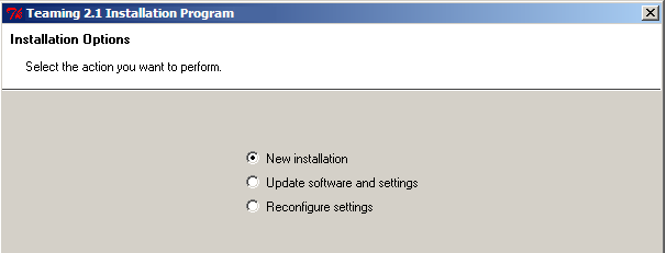 Windows Teaming Installation program Welcome page