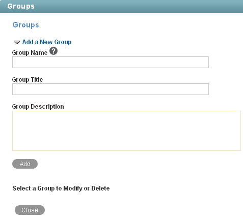 Manage Groups page