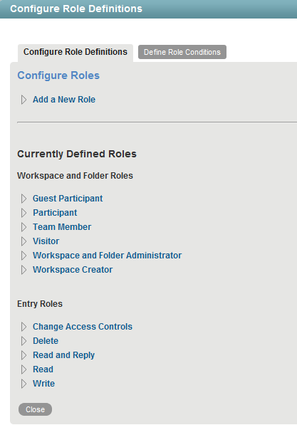 Configure Role Definitions page