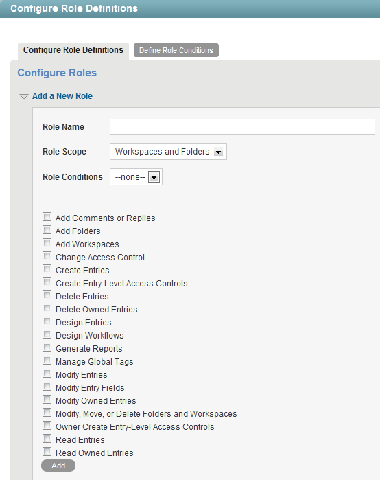 Configure Role Definitions page with Add options