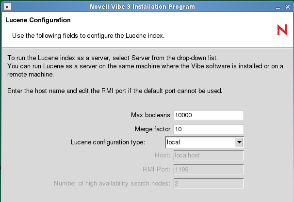 Lucene Configuration page