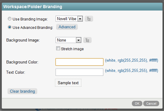 Workspace/Folder Branding Dialog Box