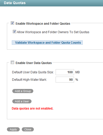 Manage Data Quotas page