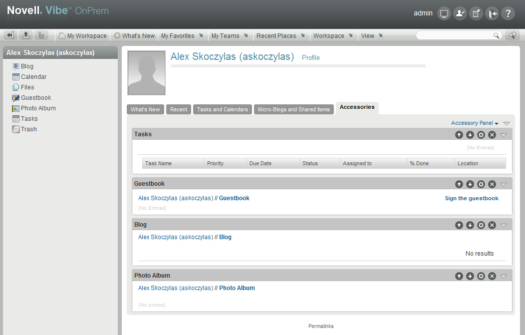 Novell Teaming user workspace