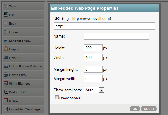Configuring Embedded Web Page Properties