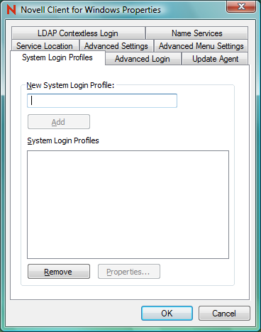 Novell Client for Windows Properties dialog box