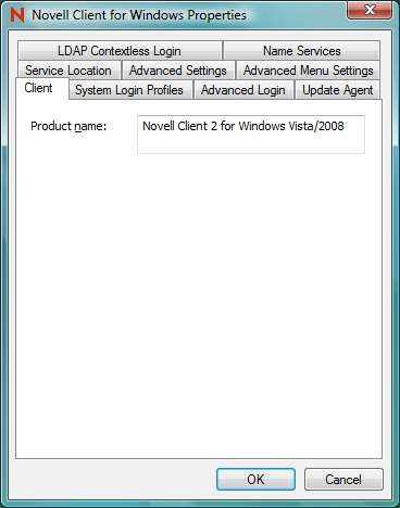 Novell Client Configuration Dialog Box