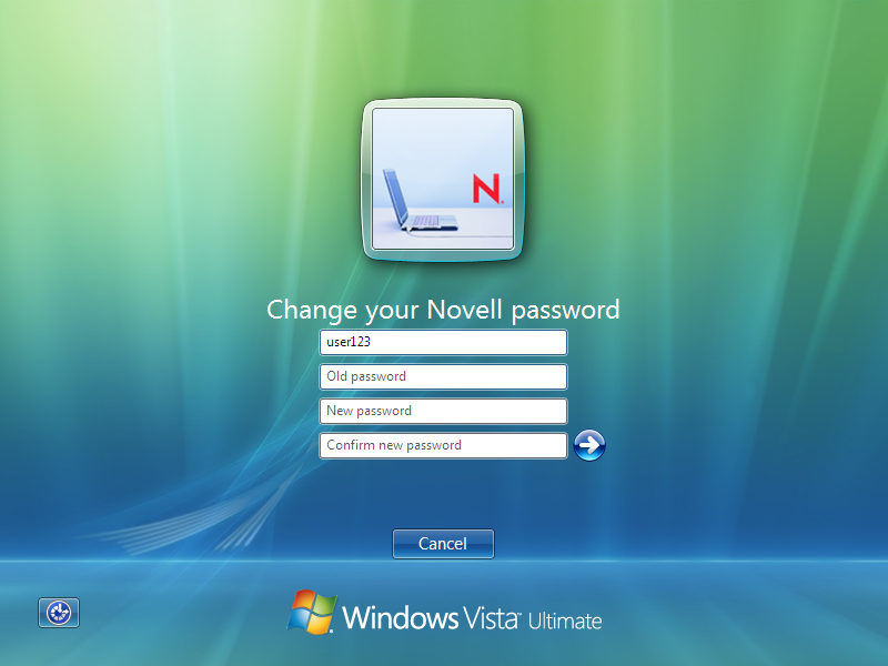 Novell Client for Windows Vista Change Password Screen