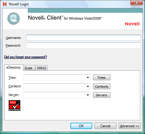 Novell Login Dialog Box