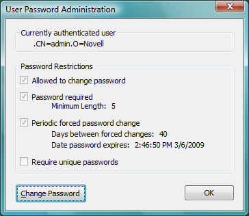 User Password Administration Dialog Box