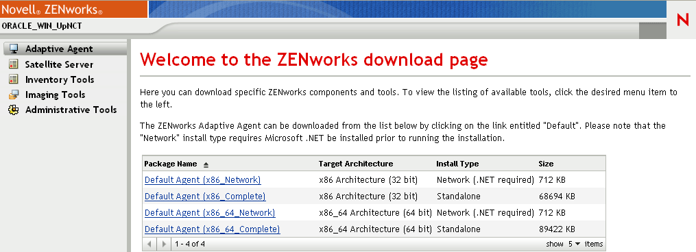 ZENworks Download page