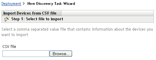 Select File to Import page