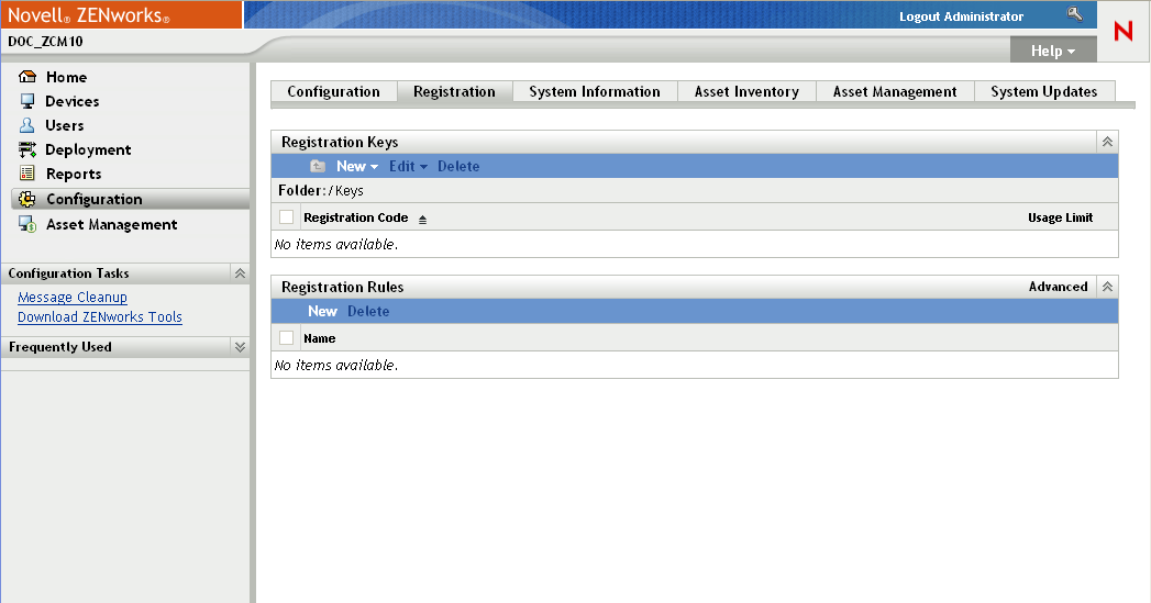 Configuration tab - Registration page