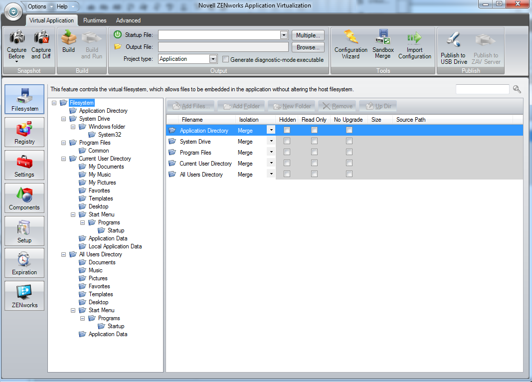 ZENworks Application Virtualization 10.1 Application Window