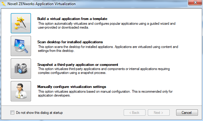 ZENworks Application Virtualization 10.1 Startup Screen