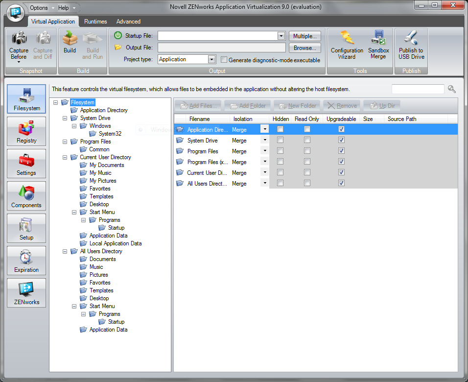 ZENworks Application Virtualization 9.0 Application Window