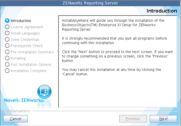 ZENworks Reporting Server Wizard