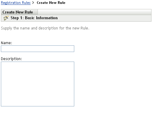 Create New Registration Rule Wizard > Basic Information page
