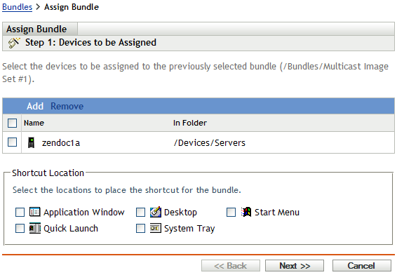 Assign Bundle Wizard - Devices to be Assigned page