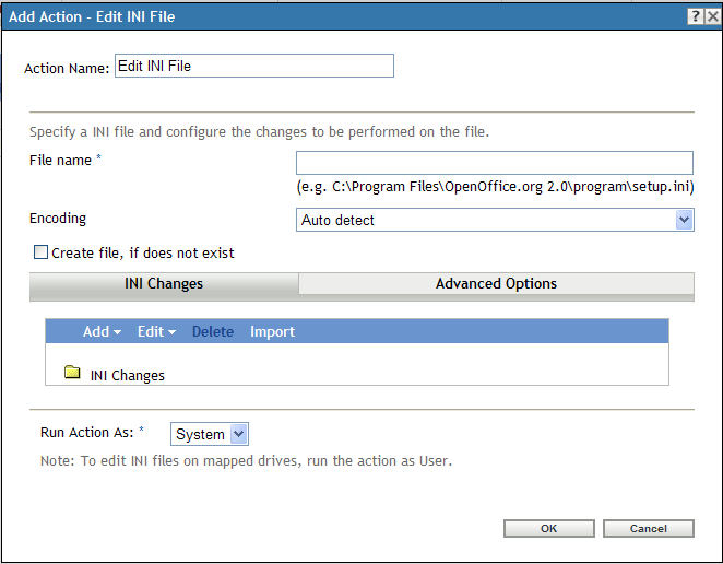 Edit INI File Dialog Box: INI Changes Page