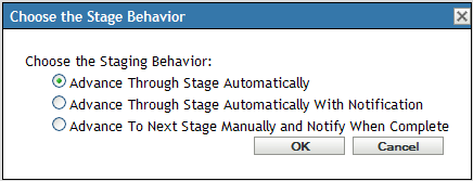 Choose the Stage Behavior dialog box