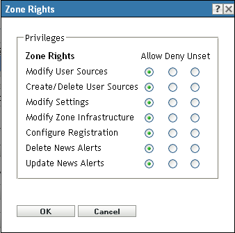 Zone Rights Dialog Box