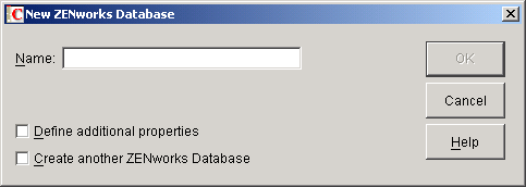 New ZENworks Database dialog box